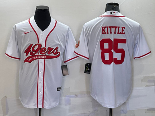 Men's San Francisco 49ers #85 George Kittle White With Patch Cool Base Stitched Baseball Jersey - Click Image to Close